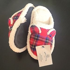 Kids Plaid Plush Bear scuff  Slippers